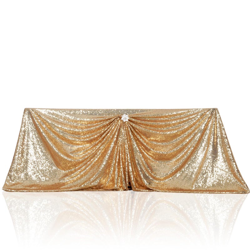 PartyDelight Sequin Tablecloth Light Gold 90"x156" Rectangle Shimmer Table Cloths Sparkle Glitter Wedding Banquet Decorations - Image 2